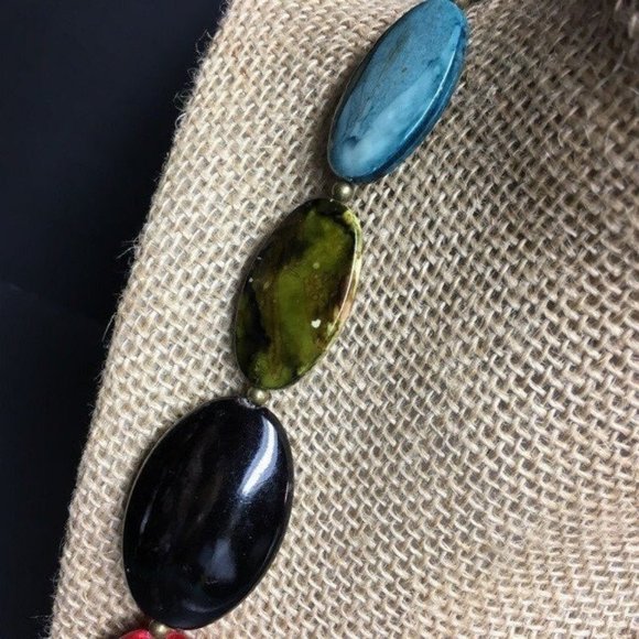 Multicolor Necklace Chunky  As Is Oval Retro Marbled Faceted Boho - Picture 4 of 8